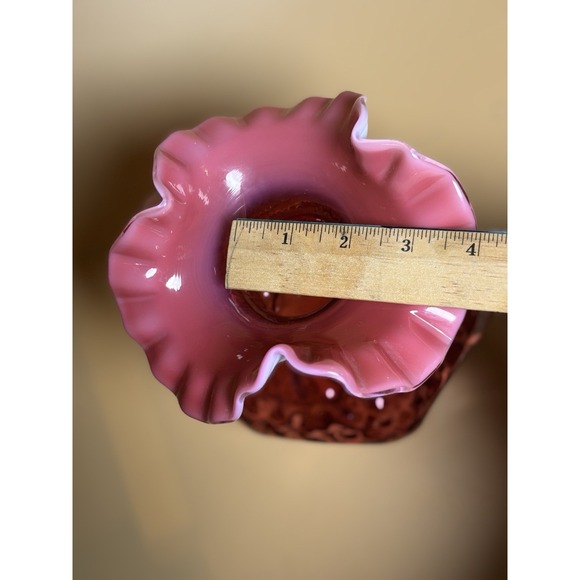 Fenton Art Glass Country Cranberry Vase Ruffled Edge Handcrafted with gold - Picture 14 of 15